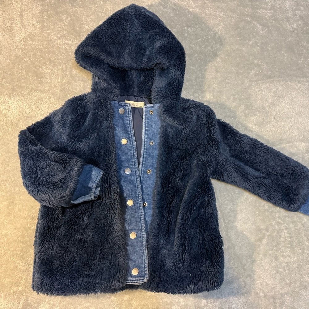 Kids Stella McCartney Fuzzy Navy Jacket with Denim Accents